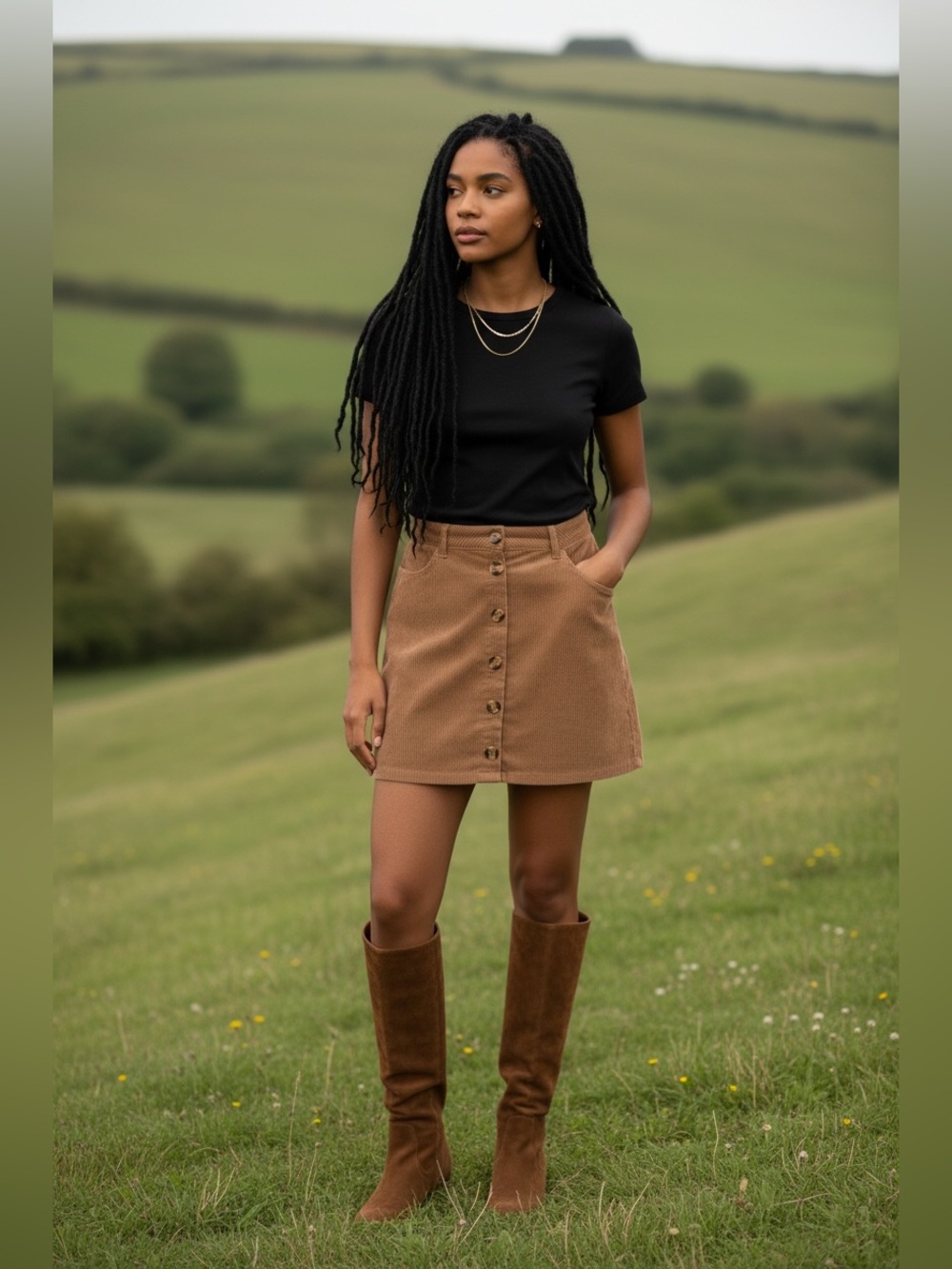 Urban Heritage Brown Corduroy Button-Front Skirt-Size Medium
